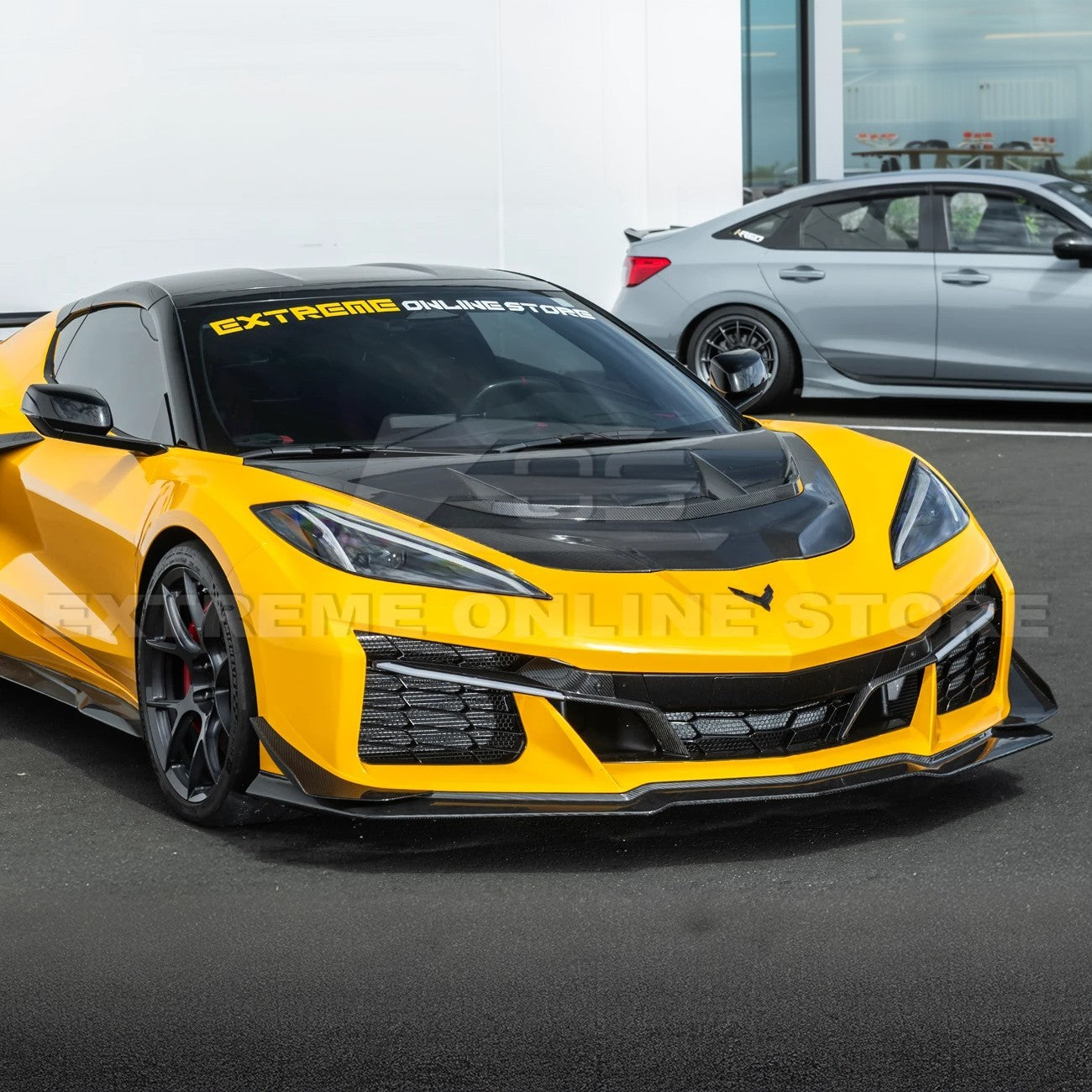 Front radiator mesh grille guard for 2023-Up Corvette C8 E-Ray and Z06 models, featuring factory-style design for improved protection and airflow.