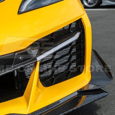 High-quality image of Corvette C8 Z06 Carbon Fiber Sequential LED DRL Light Bar Bezel Insert showcasing the sleek carbon fiber finish and modern LED design that enhances the C8’s front-end style and lighting performance.