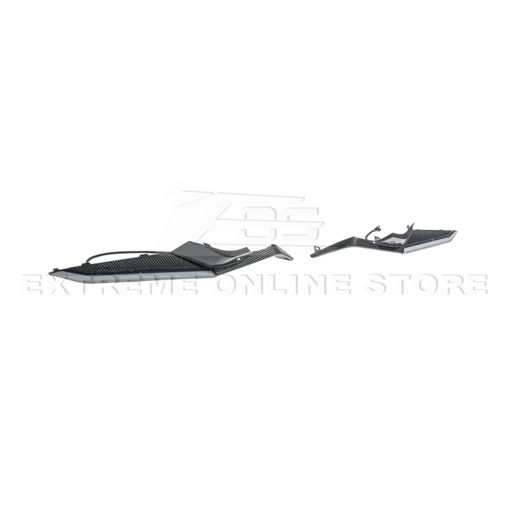 High-quality image of Corvette C8 Z06 Carbon Fiber Sequential LED DRL Light Bar Bezel Insert showcasing the sleek carbon fiber finish and modern LED design that enhances the C8’s front-end style and lighting performance.