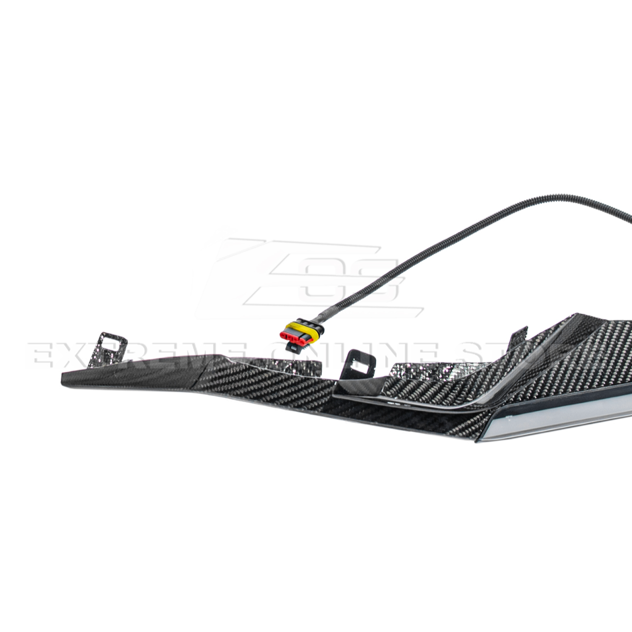 High-quality image of Corvette C8 Z06 Carbon Fiber Sequential LED DRL Light Bar Bezel Insert showcasing the sleek carbon fiber finish and modern LED design that enhances the C8’s front-end style and lighting performance.