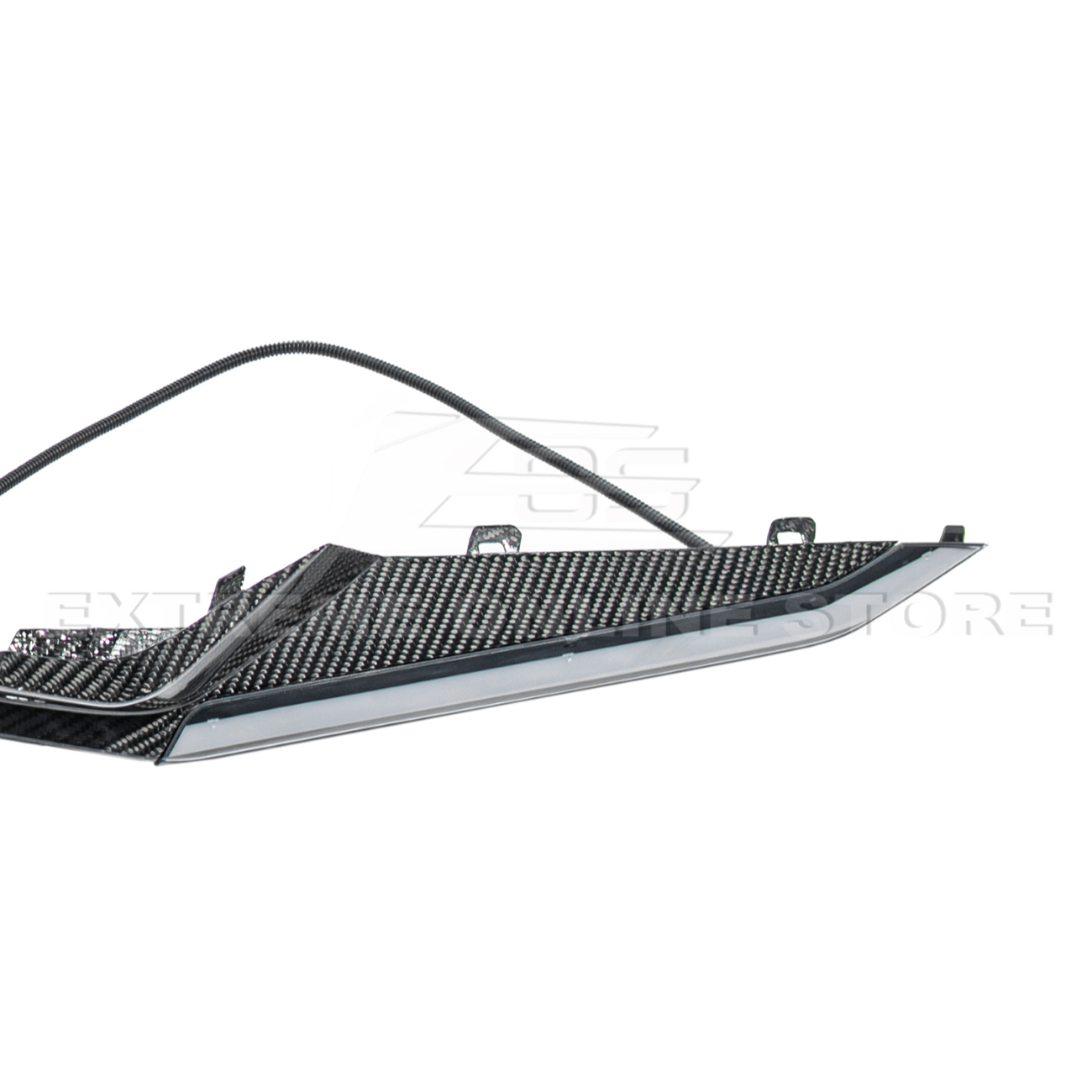High-quality image of Corvette C8 Z06 Carbon Fiber Sequential LED DRL Light Bar Bezel Insert showcasing the sleek carbon fiber finish and modern LED design that enhances the C8’s front-end style and lighting performance.
