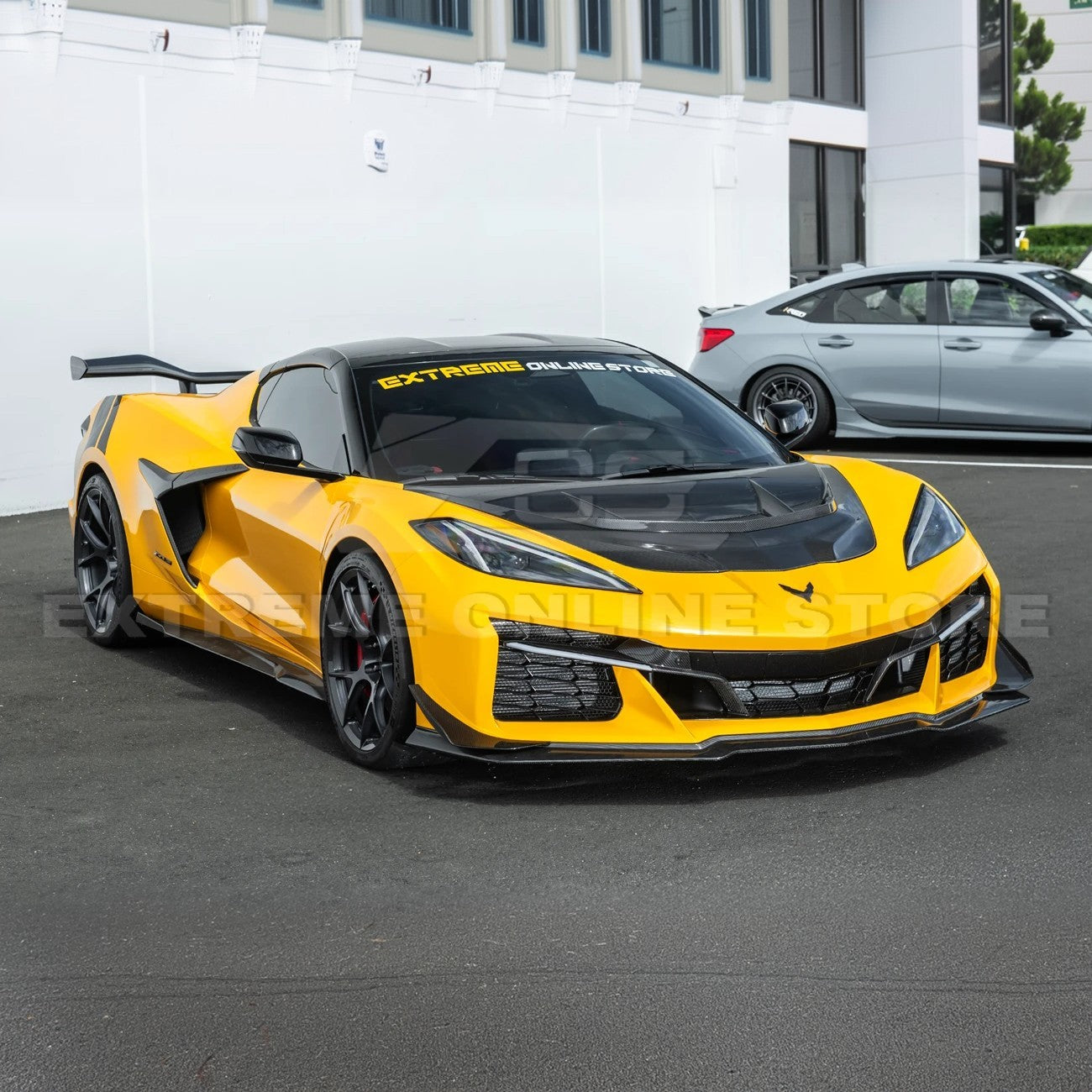 High-quality image of Corvette C8 Z06 Carbon Fiber Sequential LED DRL Light Bar Bezel Insert showcasing the sleek carbon fiber finish and modern LED design that enhances the C8’s front-end style and lighting performance.