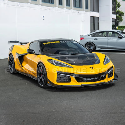 High-quality image of Corvette C8 Z06 Carbon Fiber Sequential LED DRL Light Bar Bezel Insert showcasing the sleek carbon fiber finish and modern LED design that enhances the C8’s front-end style and lighting performance.