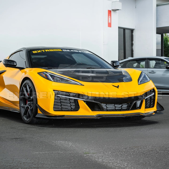 High-quality image of Corvette C8 Z06 Carbon Fiber Sequential LED DRL Light Bar Bezel Insert showcasing the sleek carbon fiber finish and modern LED design that enhances the C8’s front-end style and lighting performance.