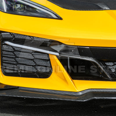 High-quality image of Corvette C8 Z06 Carbon Fiber Sequential LED DRL Light Bar Bezel Insert showcasing the sleek carbon fiber finish and modern LED design that enhances the C8’s front-end style and lighting performance.