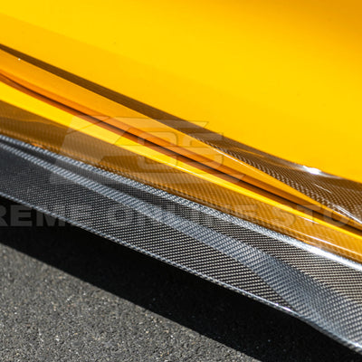 Close-up view of Corvette C8 Z06 EOS Performance Track Style Side Skirts showing carbon fiber design and aerodynamic contour.