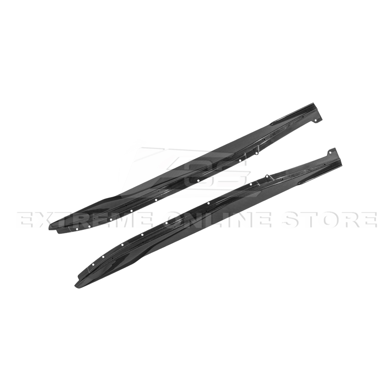 Close-up view of Corvette C8 Z06 EOS Performance Track Style Side Skirts showing carbon fiber design and aerodynamic contour.