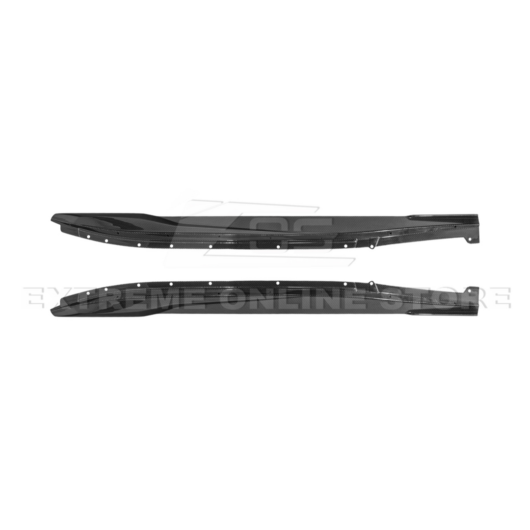 Close-up view of Corvette C8 Z06 EOS Performance Track Style Side Skirts showing carbon fiber design and aerodynamic contour.