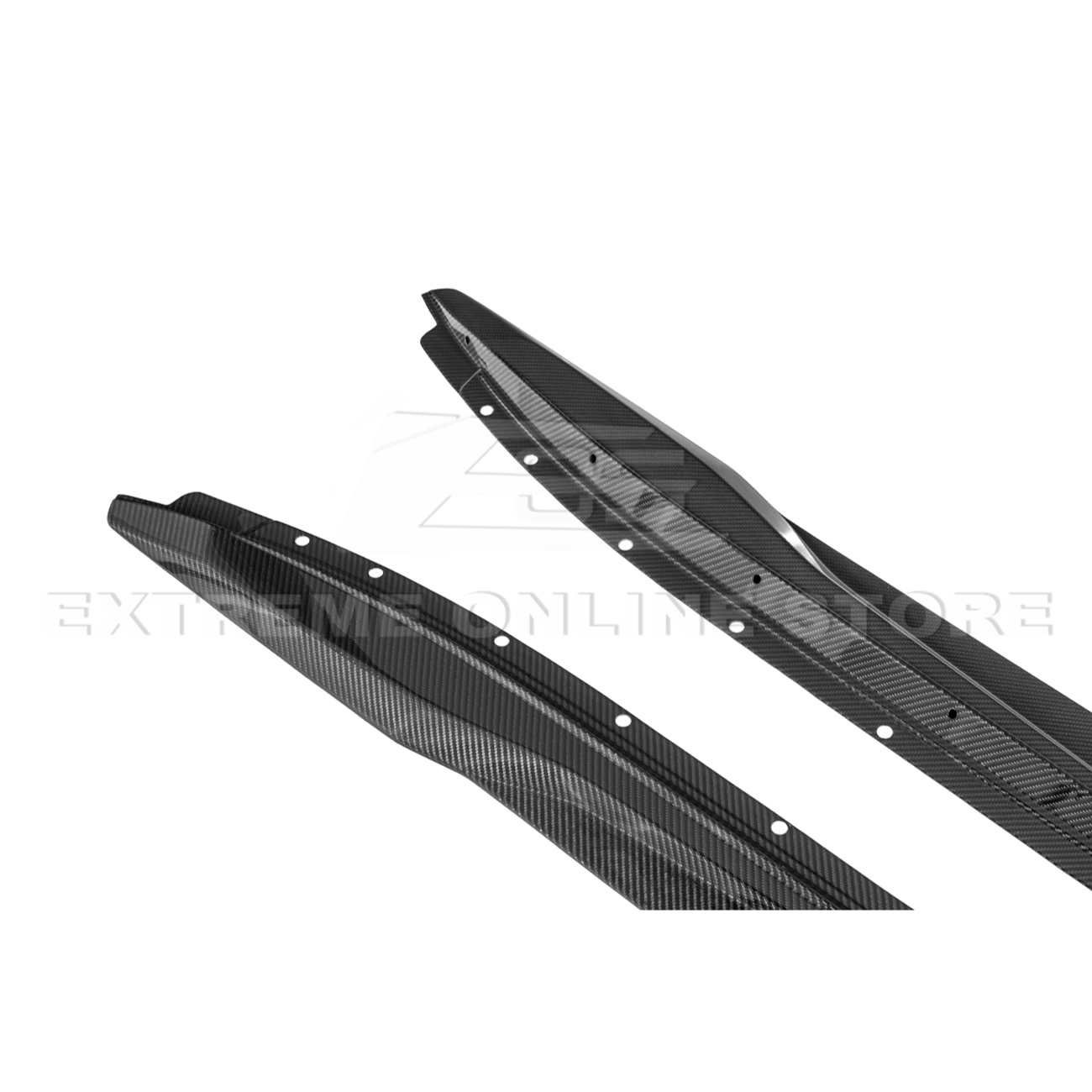 Close-up view of Corvette C8 Z06 EOS Performance Track Style Side Skirts showing carbon fiber design and aerodynamic contour.