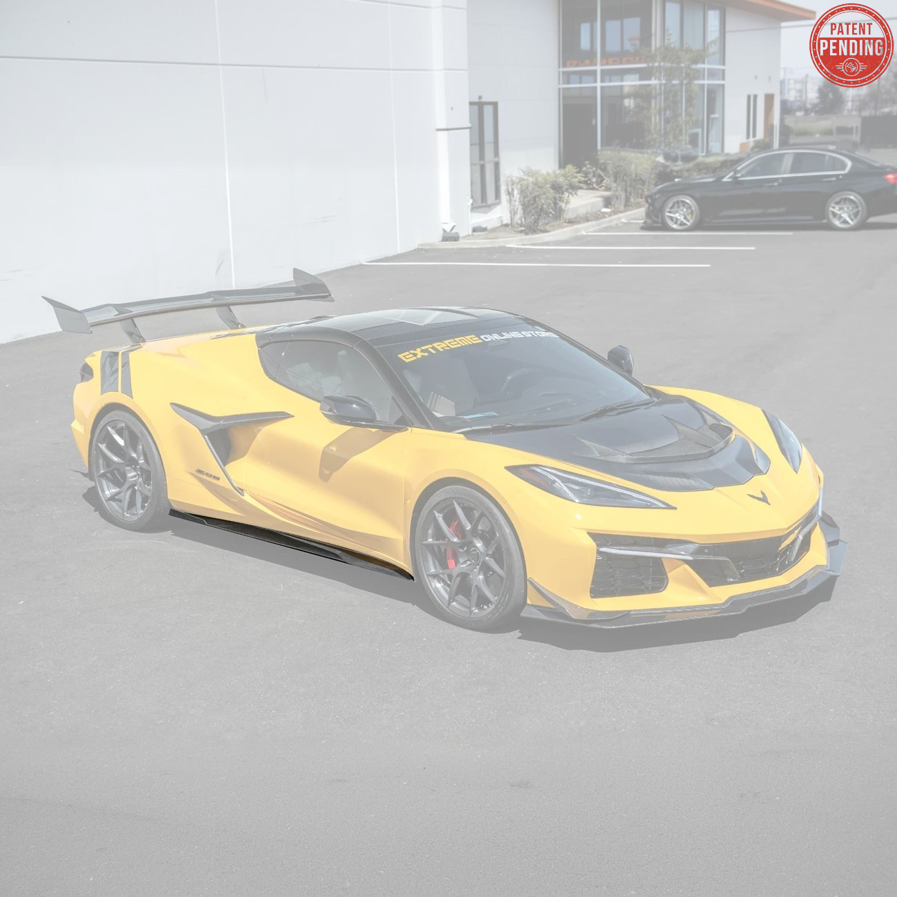 Close-up view of Corvette C8 Z06 EOS Performance Track Style Side Skirts showing carbon fiber design and aerodynamic contour.