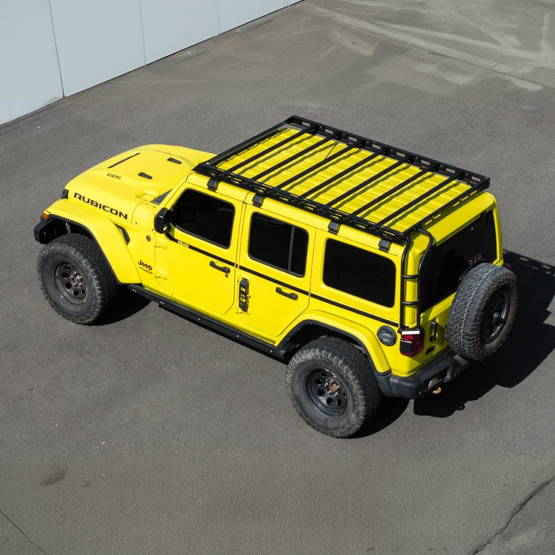 2018-Up Jeep Wrangler | Carbon Steel Black Full-Length Roof Cargo Rack Ladder