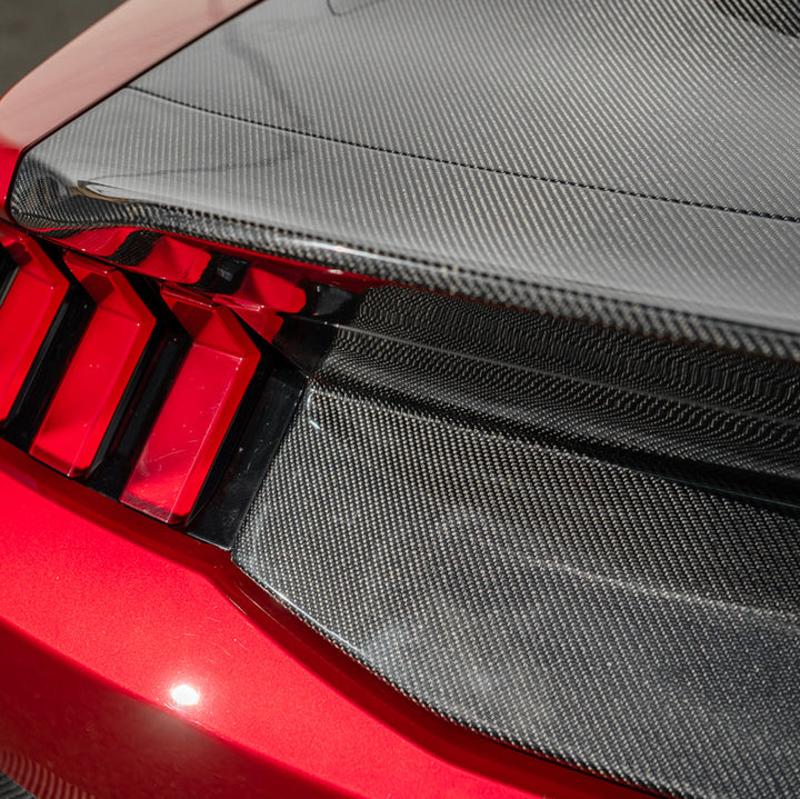 2024-Up Ford Mustang S650 | Super Snake Style Carbon Fiber Rear Trunk Lid with Integrated Spoiler