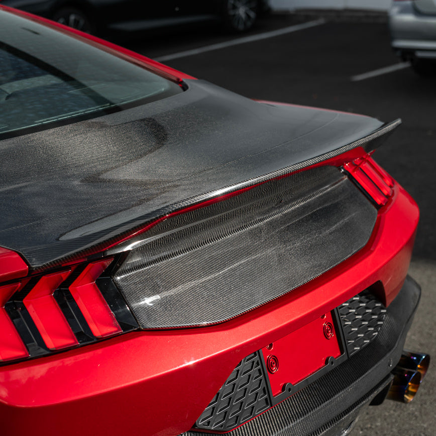 2024-Up Ford Mustang S650 | Super Snake Style Carbon Fiber Rear Trunk Lid with Integrated Spoiler