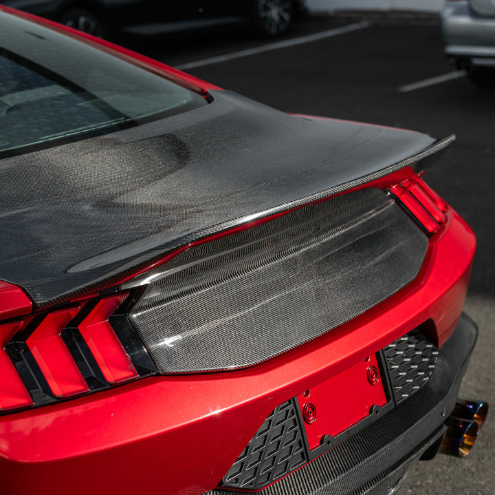 2024-Up Ford Mustang S650 | Super Snake Style Carbon Fiber Rear Trunk Lid with Integrated Spoiler