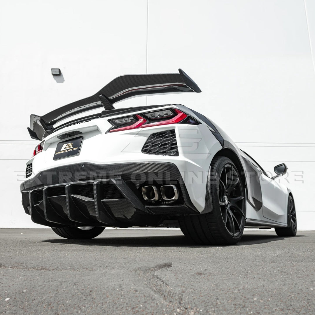 2020-Up Corvette C8 DRY CARBON FIBER Rear Bumper Diffuser Quad Exit