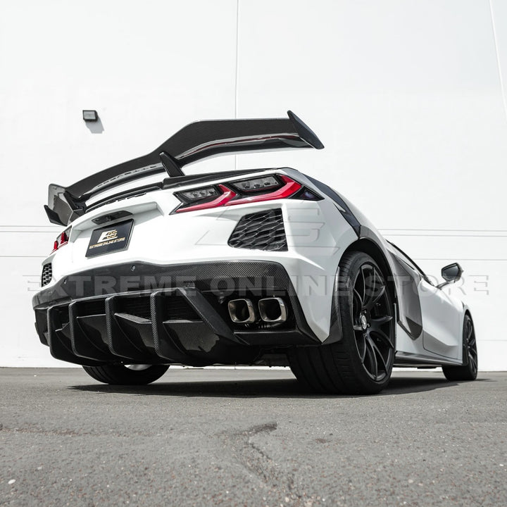 2020-Up Corvette C8 DRY CARBON FIBER Rear Bumper Diffuser Quad Exit