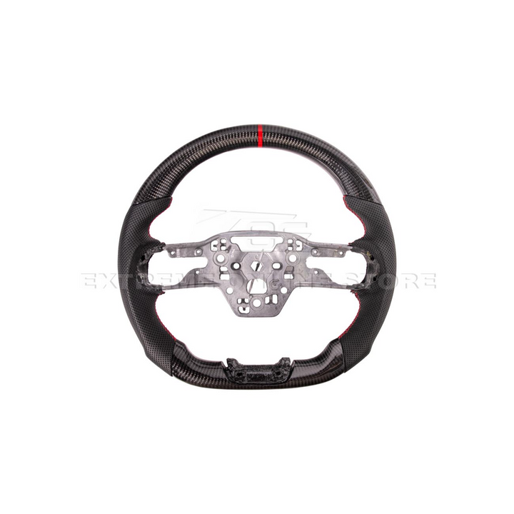 2024-Up Ford Mustang CARBON FIBER Perforated Leather Red Stripe Steering Wheel