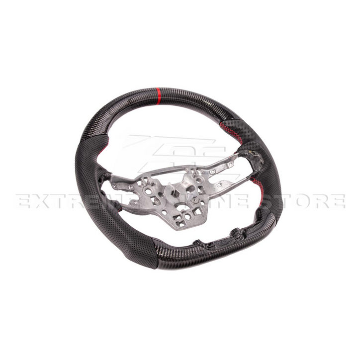 2024-Up Ford Mustang CARBON FIBER Perforated Leather Red Stripe Steering Wheel