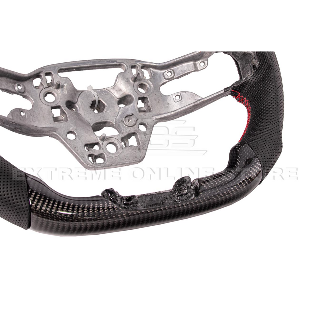 2024-Up Ford Mustang CARBON FIBER Perforated Leather Red Stripe Steering Wheel