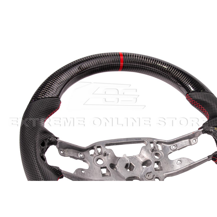 2024-Up Ford Mustang CARBON FIBER Perforated Leather Red Stripe Steering Wheel