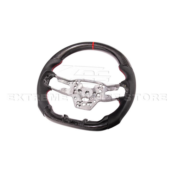 2024-Up Ford Mustang CARBON FIBER Perforated Leather Red Stripe Steering Wheel