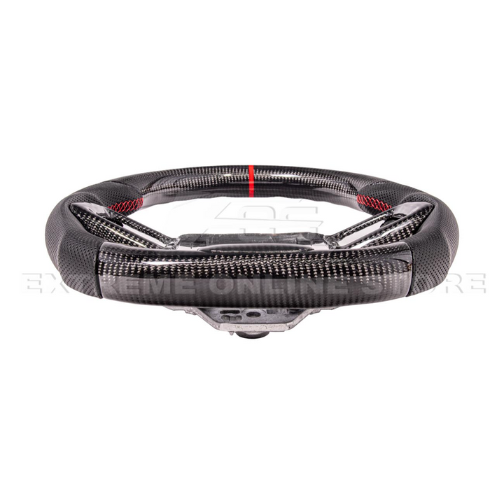 2024-Up Ford Mustang CARBON FIBER Perforated Leather Red Stripe Steering Wheel