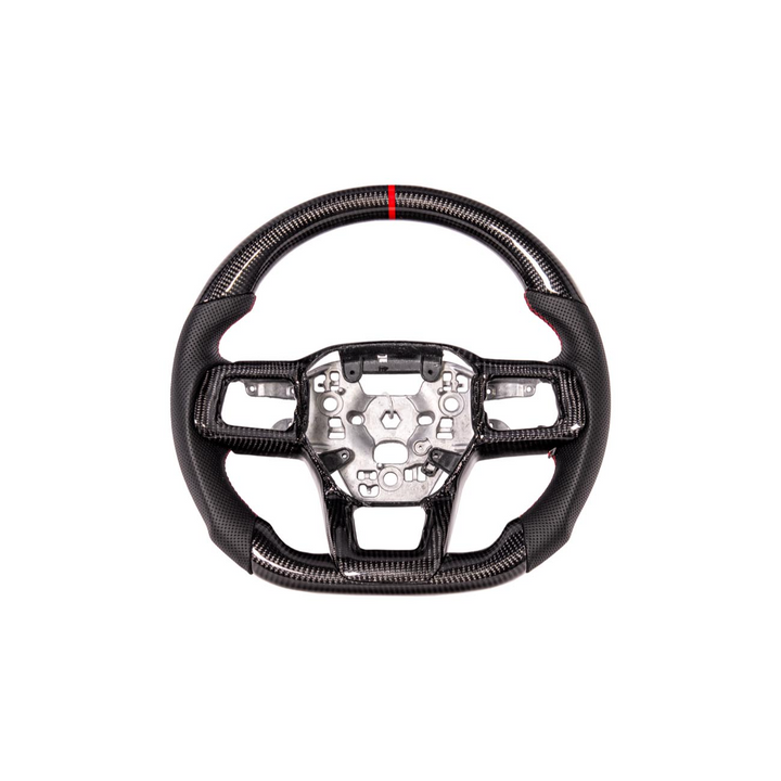 2024-Up Ford Mustang CARBON FIBER Perforated Leather Red Stripe Steering Wheel