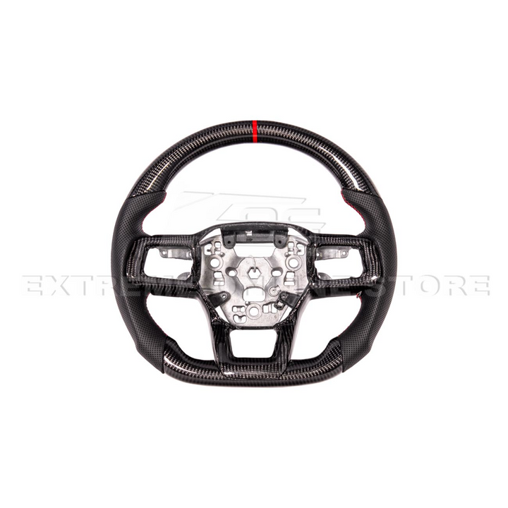 2024-Up Ford Mustang CARBON FIBER Perforated Leather Red Stripe Steering Wheel