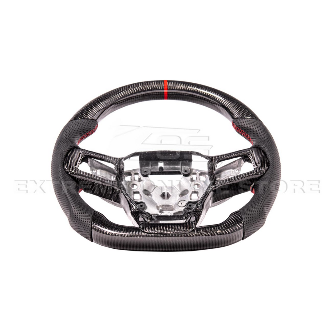 2024-Up Ford Mustang CARBON FIBER Perforated Leather Red Stripe Steering Wheel