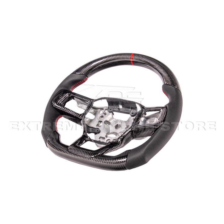 2024-Up Ford Mustang CARBON FIBER Perforated Leather Red Stripe Steering Wheel