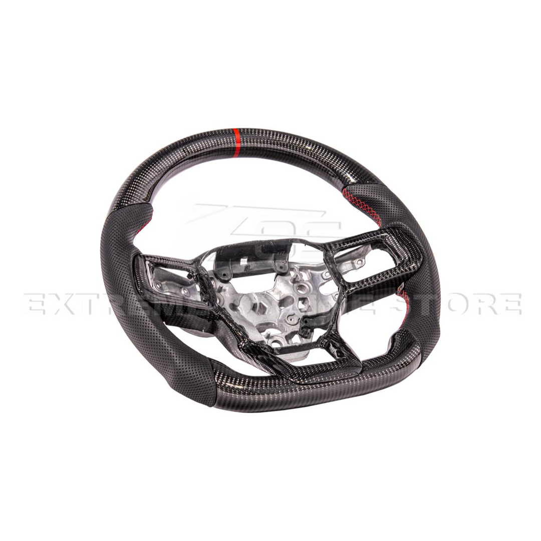 2024-Up Ford Mustang CARBON FIBER Perforated Leather Red Stripe Steering Wheel