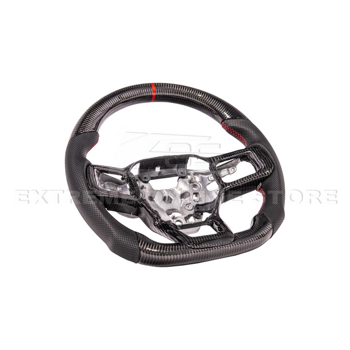 2024-Up Ford Mustang CARBON FIBER Perforated Leather Red Stripe Steering Wheel