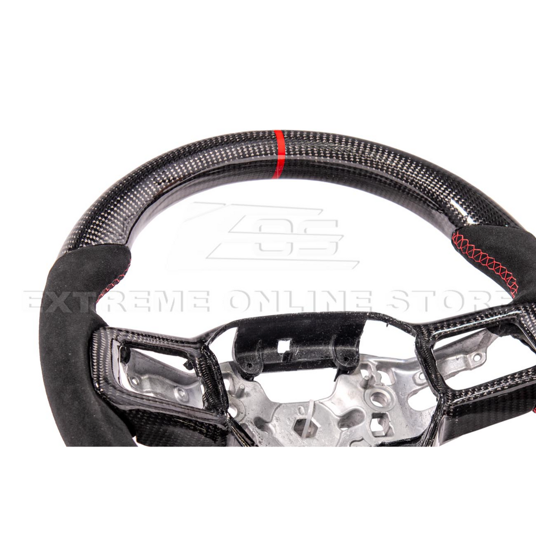 2024-Up Ford Mustang CARBON FIBER Alcantara Leather Red Stripe Steering Wheel