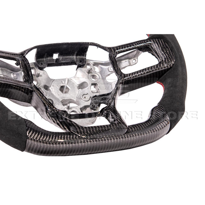 2024-Up Ford Mustang CARBON FIBER Alcantara Leather Red Stripe Steering Wheel