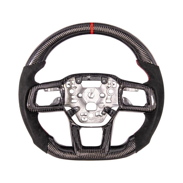 2024-Up Ford Mustang CARBON FIBER Alcantara Leather Red Stripe Steering Wheel
