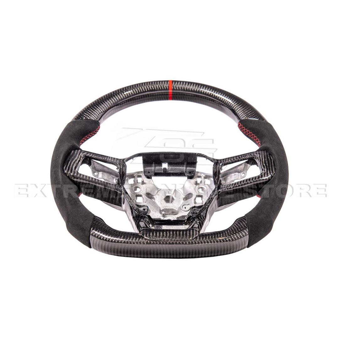 2024-Up Ford Mustang CARBON FIBER Alcantara Leather Red Stripe Steering Wheel