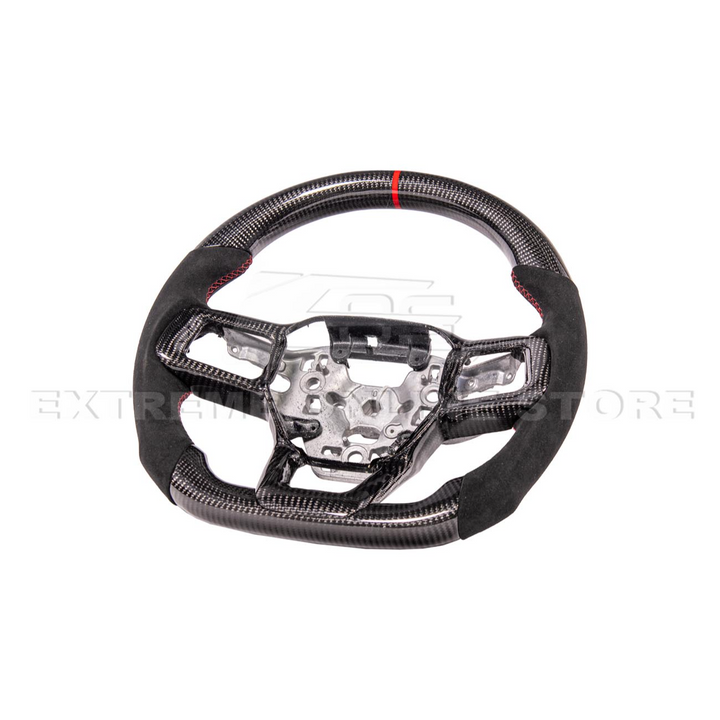 2024-Up Ford Mustang CARBON FIBER Alcantara Leather Red Stripe Steering Wheel