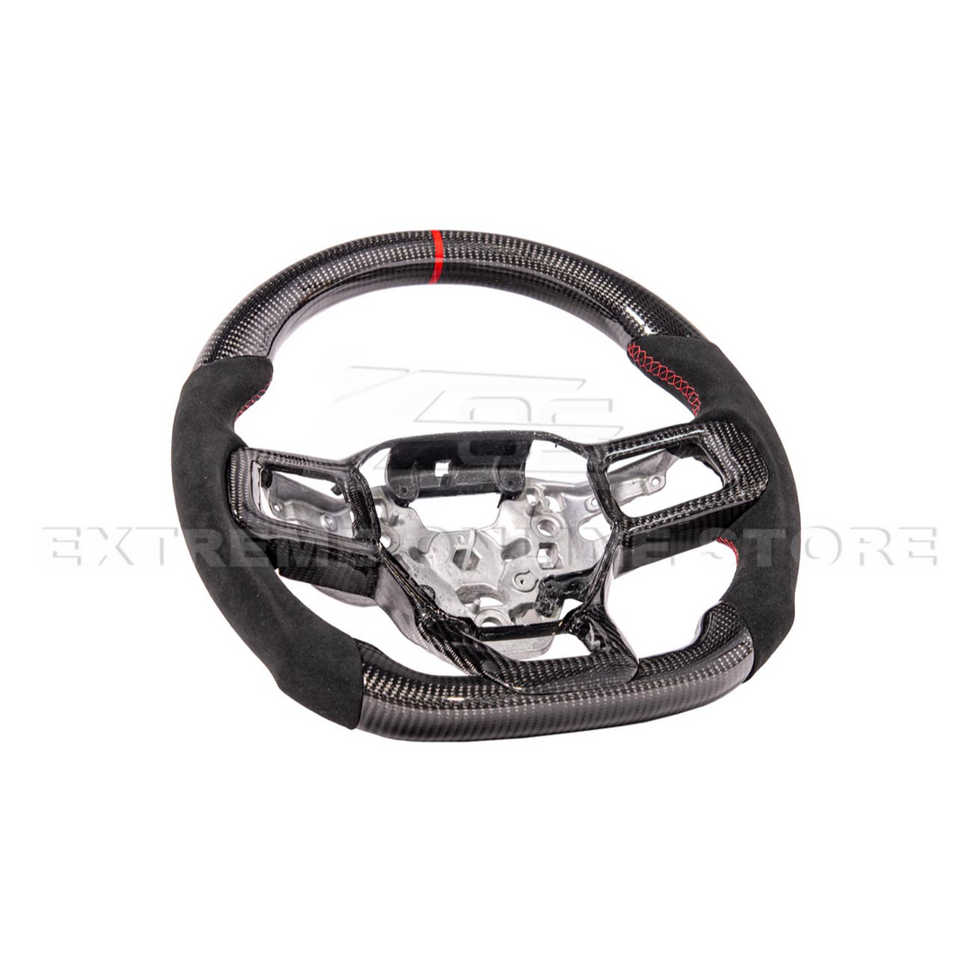 2024-Up Ford Mustang CARBON FIBER Alcantara Leather Red Stripe Steering Wheel