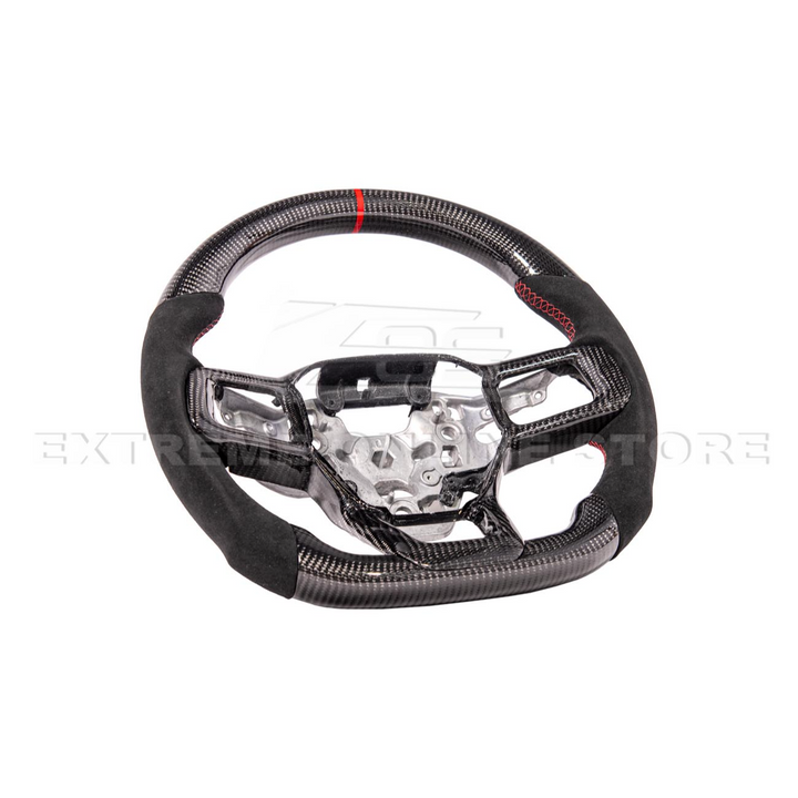 2024-Up Ford Mustang CARBON FIBER Alcantara Leather Red Stripe Steering Wheel
