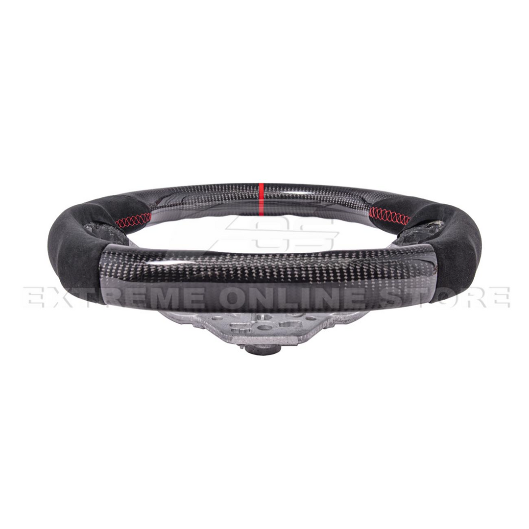 2024-Up Ford Mustang CARBON FIBER Alcantara Leather Red Stripe Steering Wheel