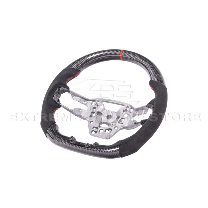 2024-Up Ford Mustang CARBON FIBER Alcantara Leather Red Stripe Steering Wheel