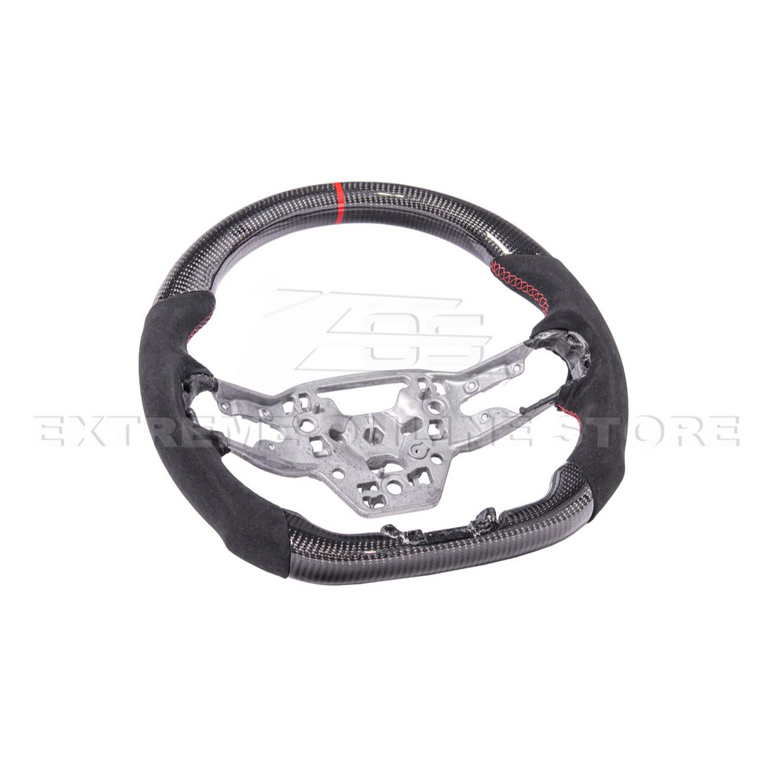 2024-Up Ford Mustang CARBON FIBER Alcantara Leather Red Stripe Steering Wheel