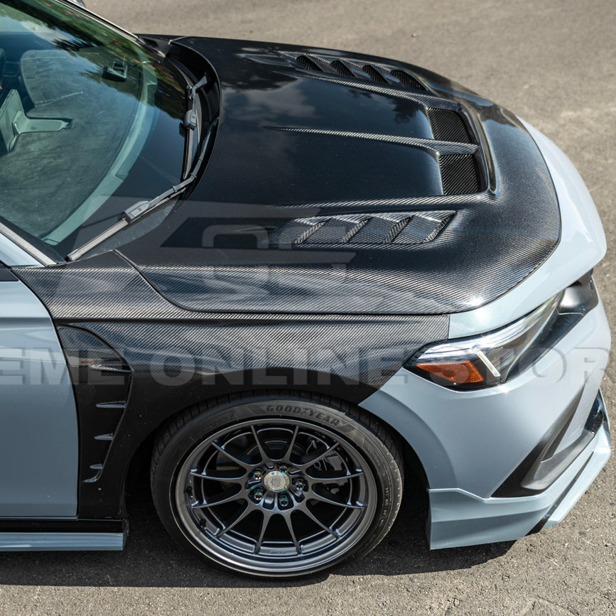 2022-Up Honda Civic | JDM Varis Style CARBON FIBER Front Vented Hood w/ Fender