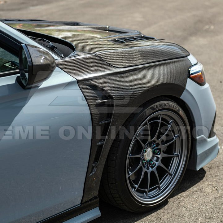 2022-Up Honda Civic | JDM Varis Style CARBON FIBER Front Vented Hood w/ Fender