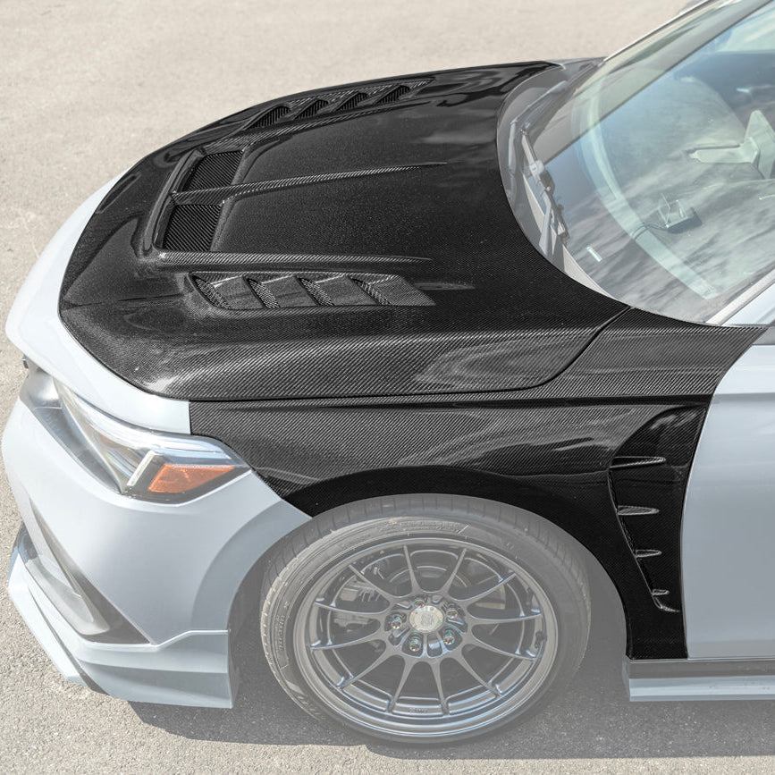 2022-Up Honda Civic | JDM Varis Style CARBON FIBER Front Vented Hood w/ Fender