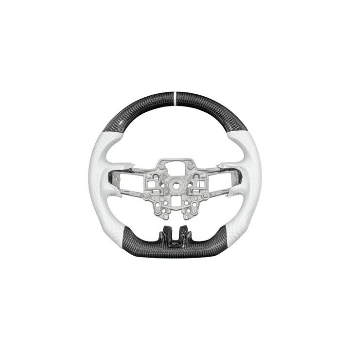 2015-23 Mustang White Leather White Stitching Carbon Fiber Steering Wheel