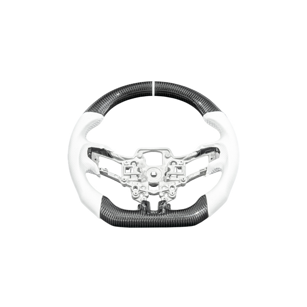 2015-23 Mustang White Leather White Stitching Carbon Fiber Steering Wheel