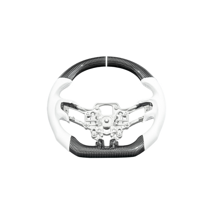 2015-23 Mustang White Leather White Stitching Carbon Fiber Steering Wheel