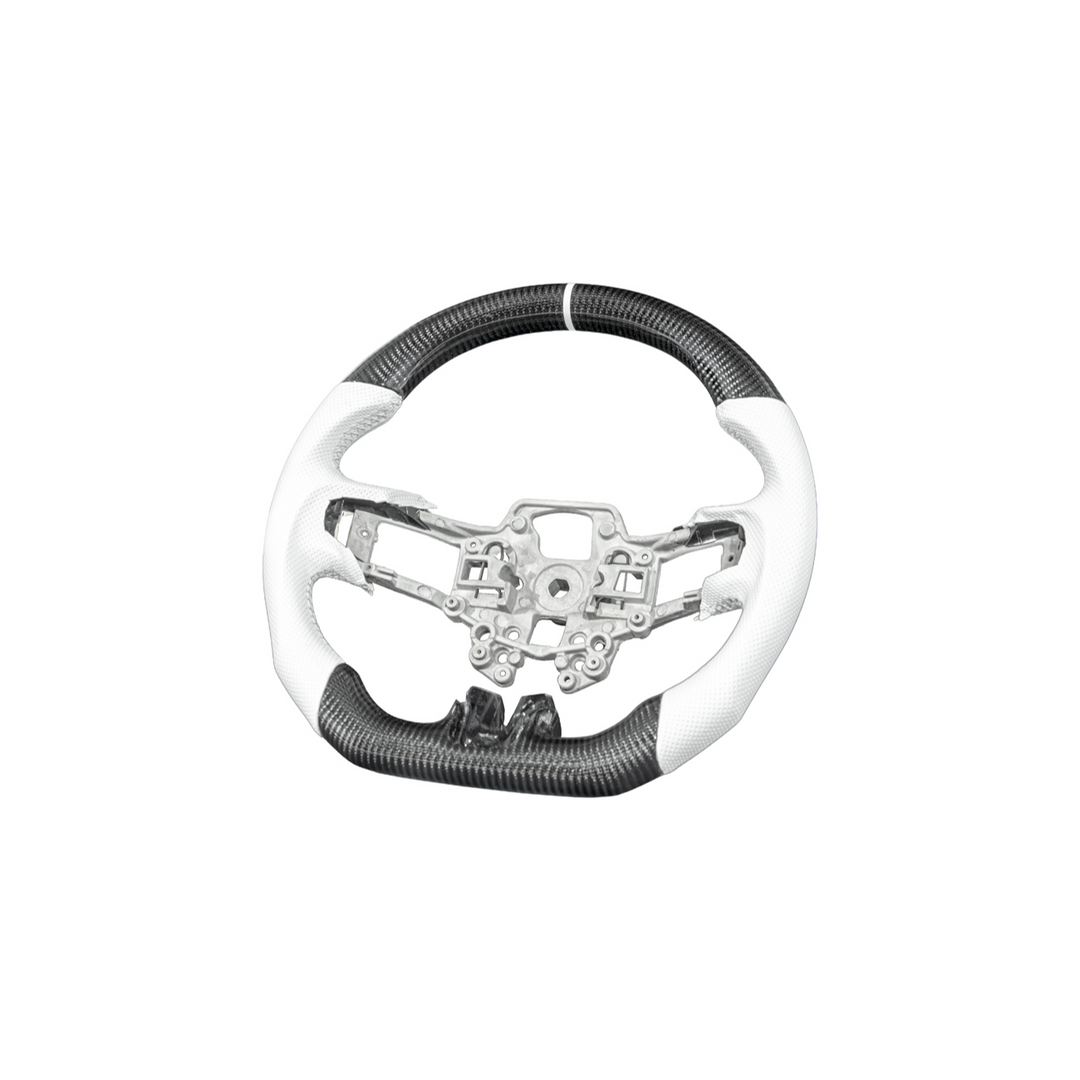 2015-23 Mustang White Leather White Stitching Carbon Fiber Steering Wheel