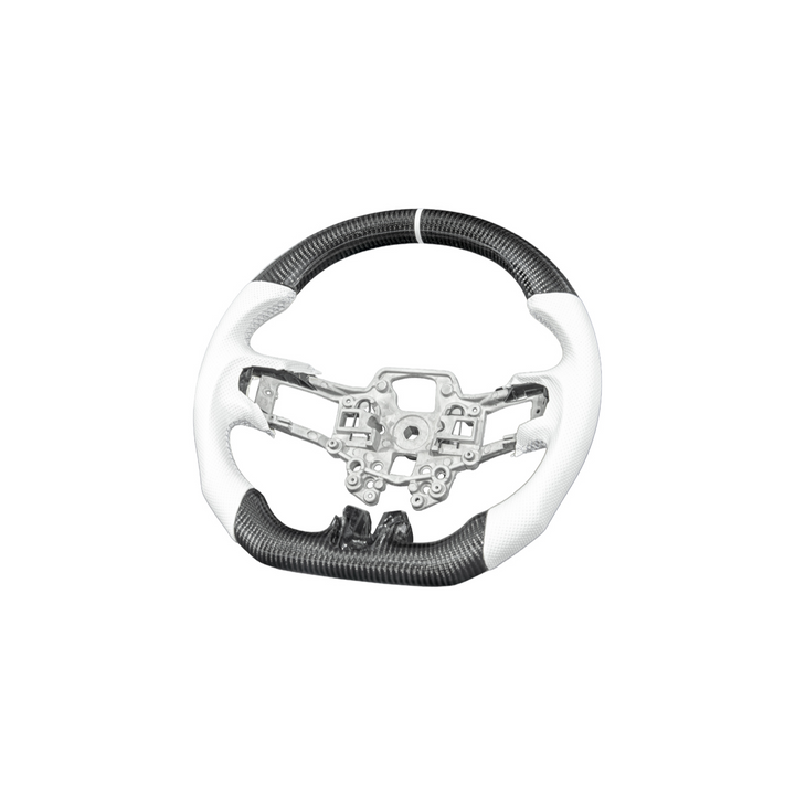2015-23 Mustang White Leather White Stitching Carbon Fiber Steering Wheel